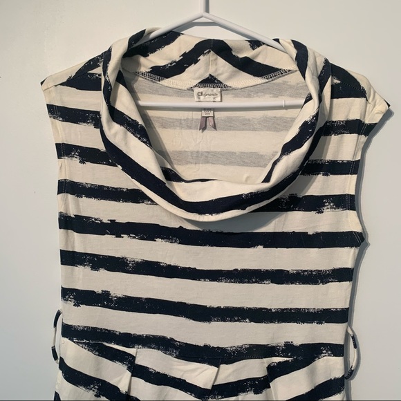 White and Navy striped dress with cowl neck. - Picture 3 of 3